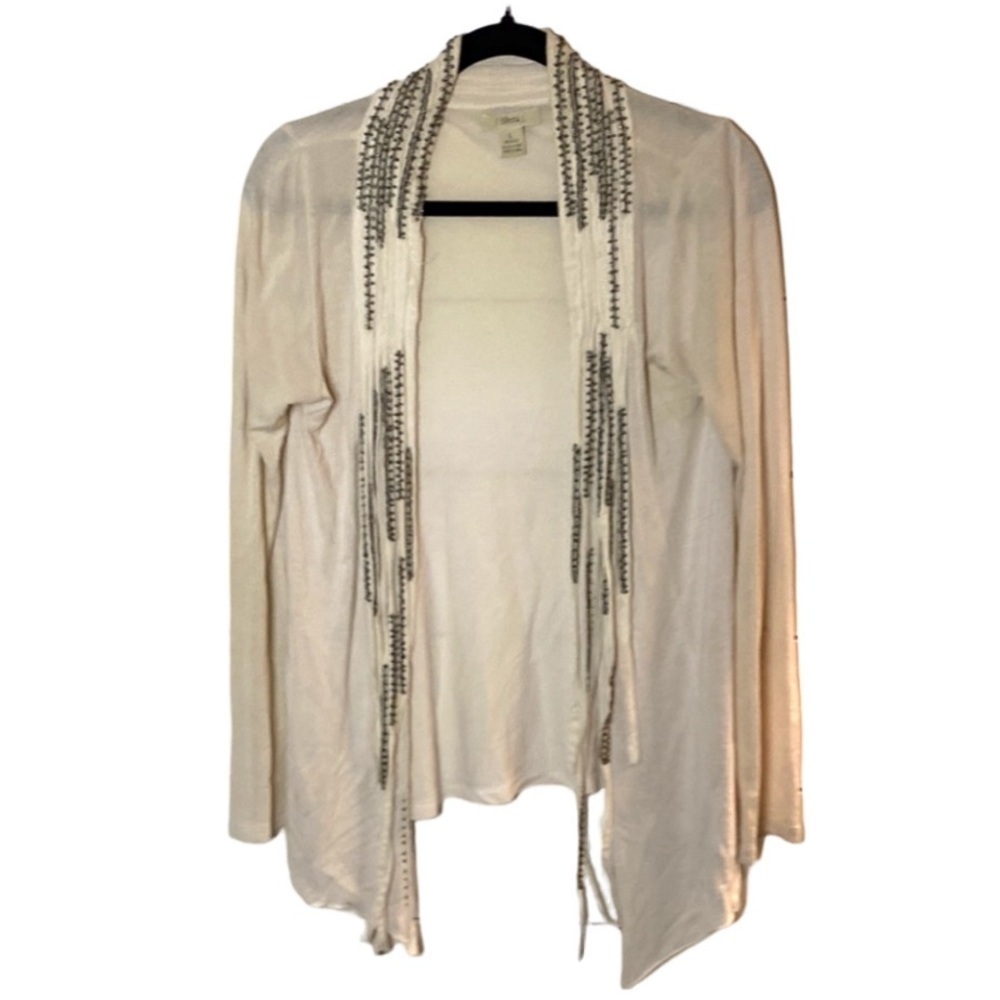 SFERRA Cream Cardigan Sweater Lightweight Knit. Beaded. Size L. Cute and fun!